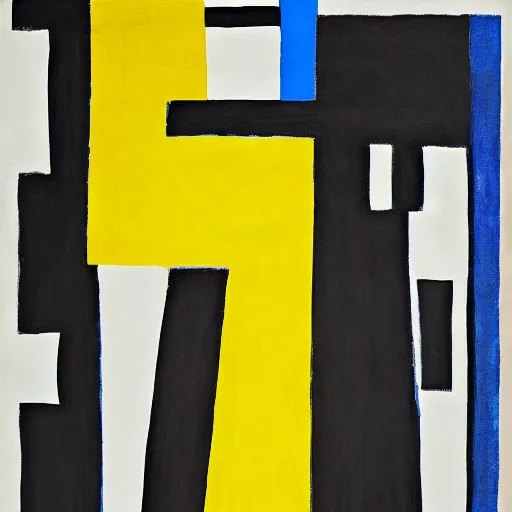 Prompt: a painting of black and blue lines with yellow, an abstract painting by patrick heron, behance, orphism, biomorphic, cubism, ultrafine detail