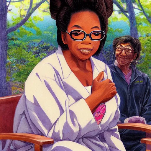 Image similar to anime oprah by by Hasui Kawase by Richard Schmid on canvas