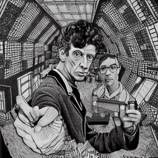 Image similar to portrait of doctor who, mash - up between mc escher and vincent van gogh