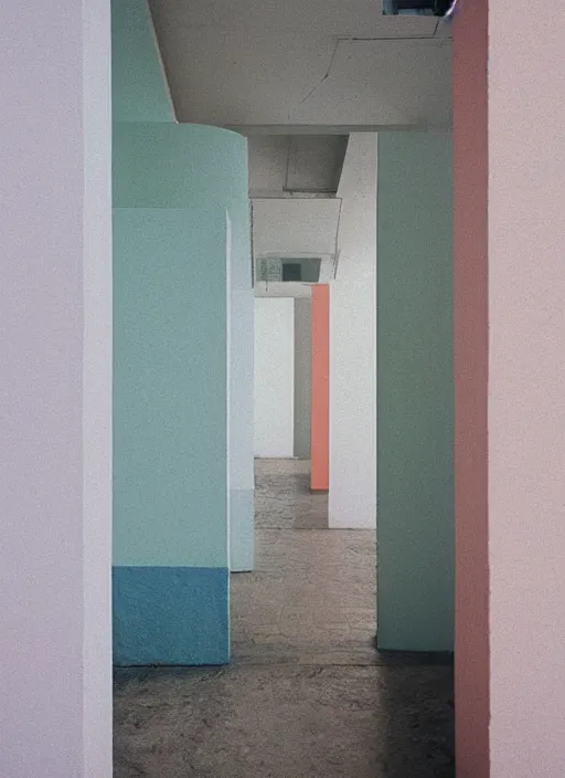 Prompt: “ architecture photography, pastel colors, film grain, medium format, photography by rory gardiner ”