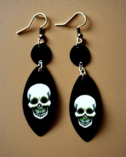 Image similar to tim burton spooky skull, 2 d lasercut earrings,