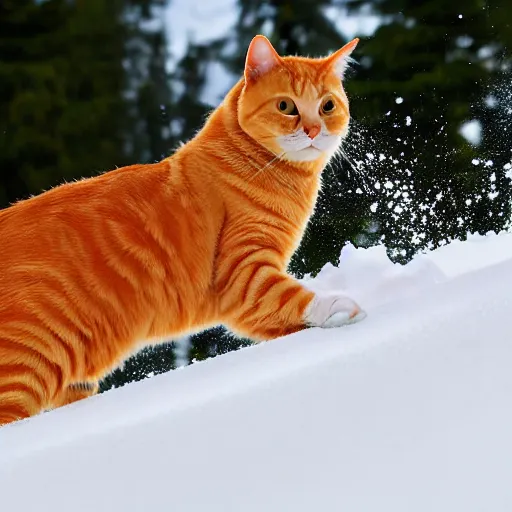 Image similar to a plain orange tabby cat skiing