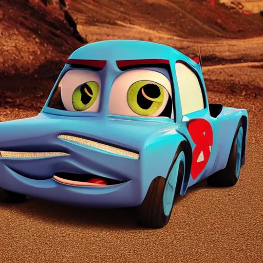 Image similar to jesus christ on the cross as a car, christian art, as a car from the movie pixar's cars 2,