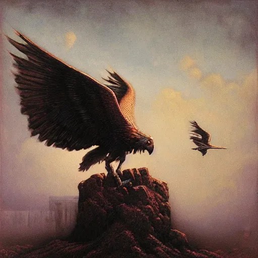 Image similar to gryphon, beksinski