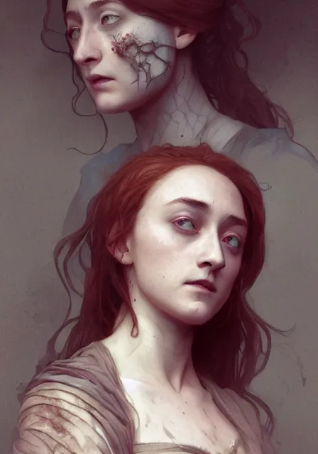 Image similar to sansa saoirse ronan mummy zombie, intricate, elegant, highly detailed, digital painting, artstation, concept art, smooth, sharp focus, illustration, art by artgerm and greg rutkowski and alphonse mucha and william - adolphe bouguereau