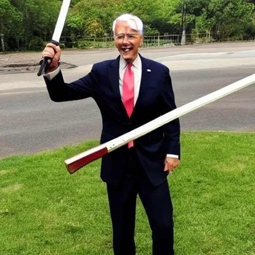 Image similar to joe biden wielding a katana