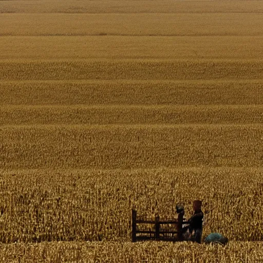 Prompt: endless bland midwestern grain gradient wheat cornfields by bill watterson from mulan ( 1 9 9 7 )