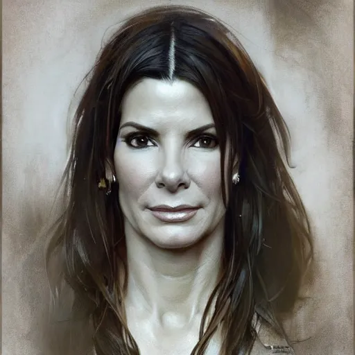 Image similar to hyperrealist portrait of sandra bullock. by jeremy mann and alphonse mucha, fantasy art, photo realistic, dynamic lighting, artstation, poster, volumetric lighting, very detailed faces, 4 k, award winning