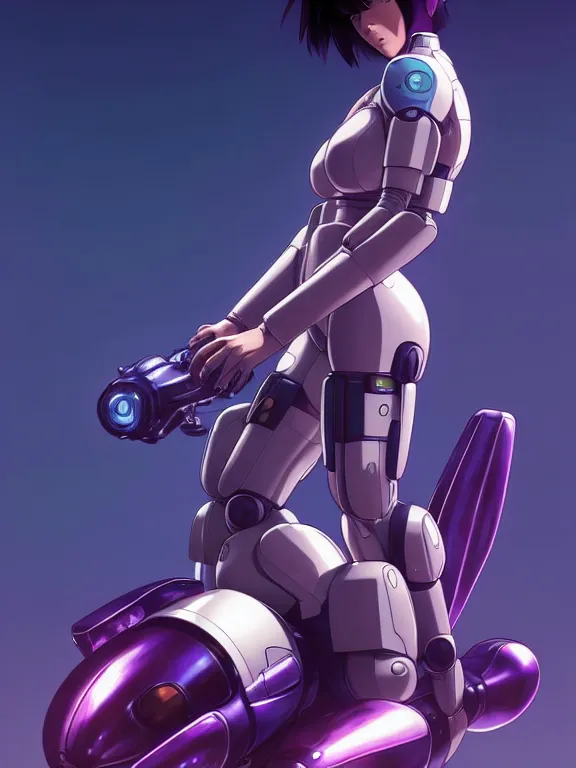 Image similar to a fullbody portrait of motoko kusanagi riding on top of a tachikoma : : stand alone complex, ghost in the shell, netflix : : by ilya kuvshinov, rossdraws, artgerm, sola digital arts, anti aliasing, raytracing : :