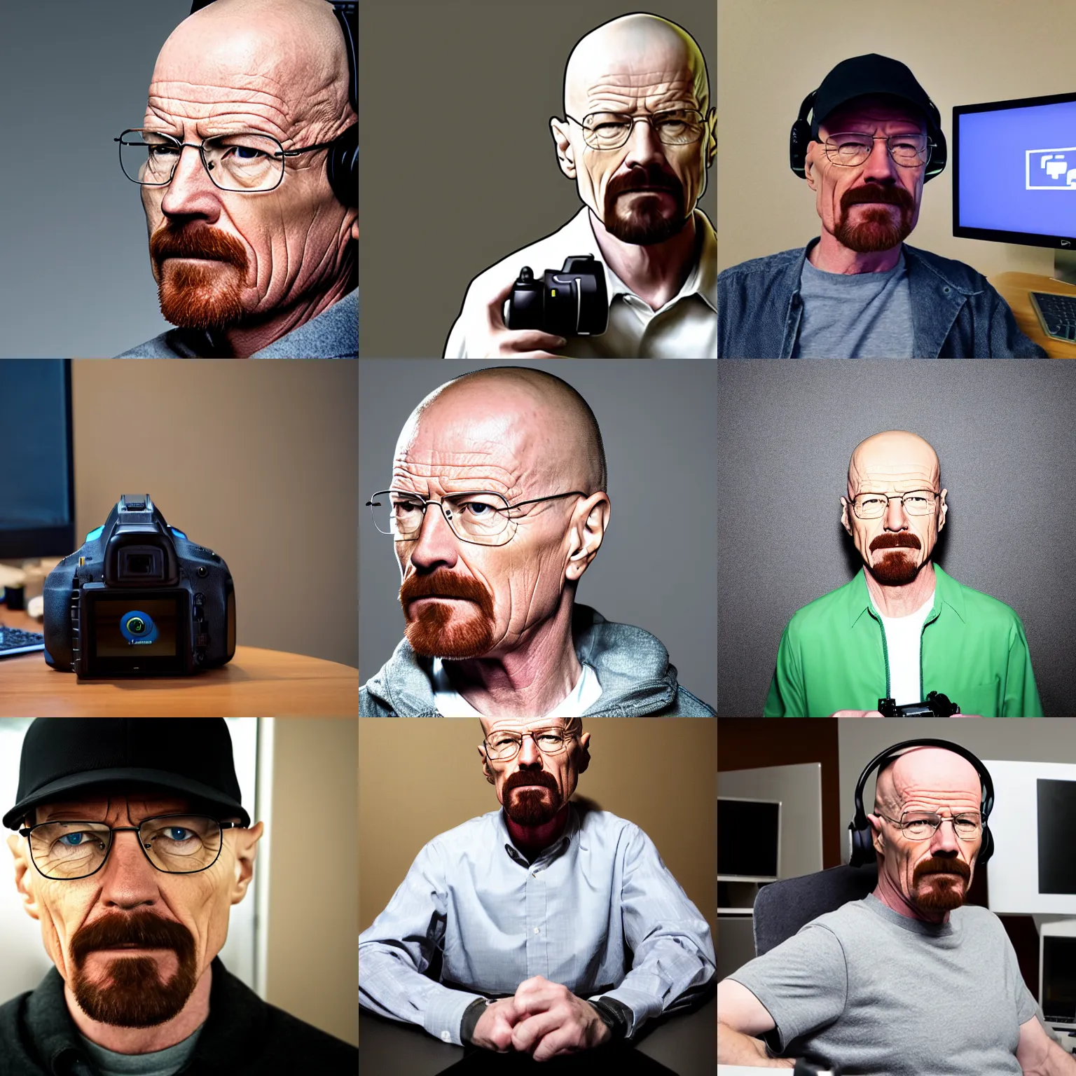 Prompt: dslr photo of walter white as a twitch streamer