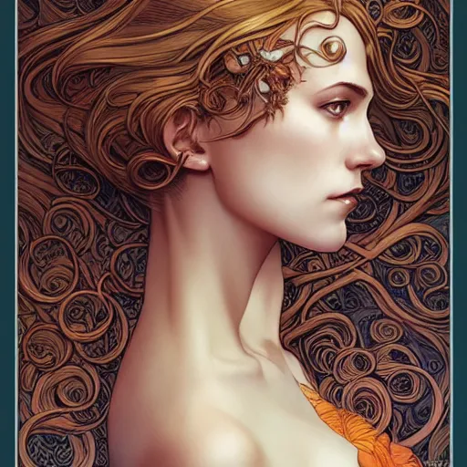 Image similar to a beautiful detailed front view portrait of a woman with ornate growing around, ornamentation, artgerm, joshua middleton comic cover art,