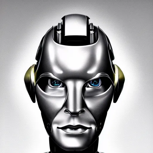 Image similar to a cyborg robot designed by tesla, hyper realistic, detailed portrait,