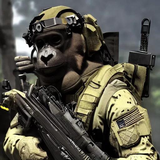 Image similar to monkey navy seals, call of duty, fully armed, 4 k, photorealistic, detailed