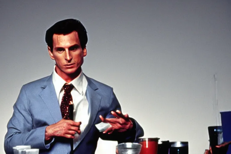 Image similar to patrick bateman giving a ted talk