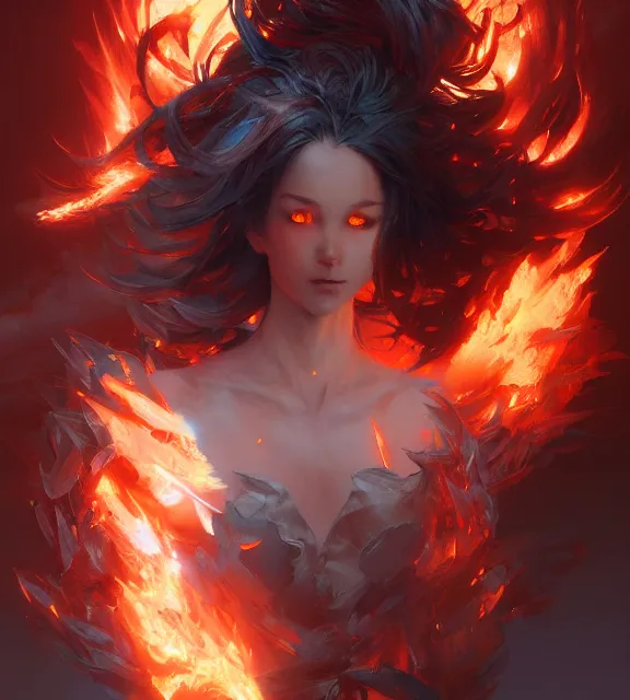 Image similar to a phoenix bathed in flames, by ruan jia and artgerm and range murata and wlop and ross tran and beeple. key art. fantasy illustration. award winning, artstation, intricate details, realistic, hyperdetailed, 8 k resolution.