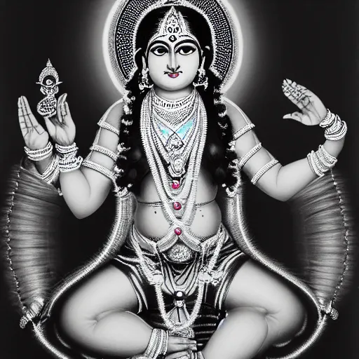 Image similar to A high-resolution, detailed photograph of the beautiful! Hindu goddess Gayatri by Ansel Adams, dramatic lighting