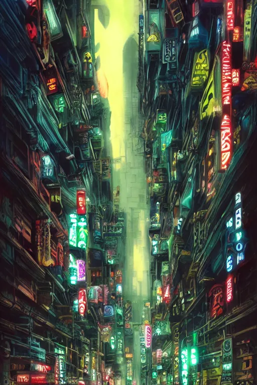 Image similar to neon tokyo, adorned pillars, towers, landscape, alex ross, neal Adams, david finch, concept art, matte painting, highly detailed, rule of thirds, dynamic lighting, cinematic, detailed, denoised, centerd