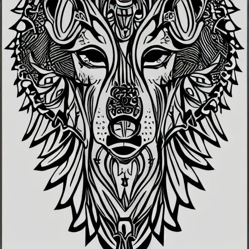 Image similar to tattoo stencil. pencil line drawing, black and white vector, photoshop wolf