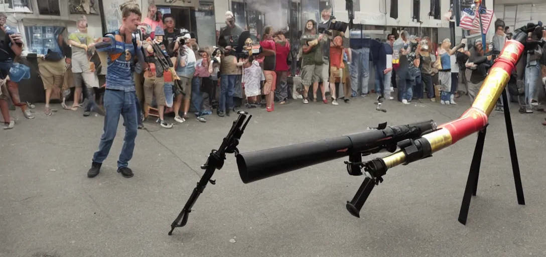 Prompt: A bazooka that shoots fireworks