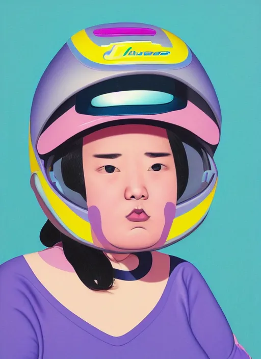 Image similar to portrait of a cute fat girl in a racing helmet by shusei nagaoka kaws david rudnick airbrush on canvas pastell colors cell shaded 8 k