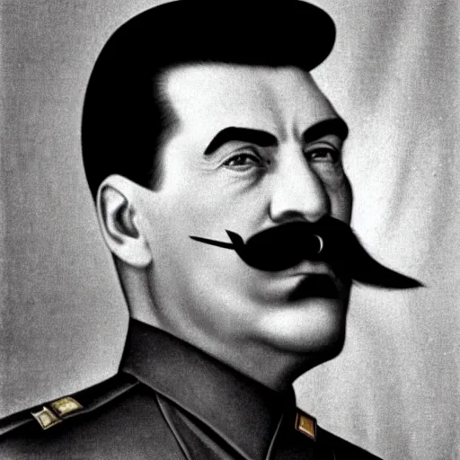 Prompt: portrait of joseph stalin cutting of his moustache