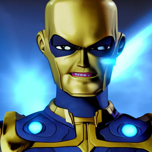 Image similar to megamind wearing the infinity gauntlet dynamic pose 4 k deviantart fanart cinematic shot