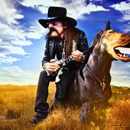 Image similar to lemmy kilmister in heaven, realistic, 8k resolution, hyperdetailed, highly detailed, real life, sky lighting, high quality, clouds,