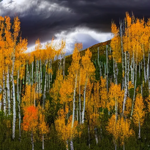 Prompt: Aspen Cemetery in the mountains with ornate tombstones of various colors with an Aspen grove in the center, high resolution, 4k, sharp, ultra detailed, cloudy, mountains