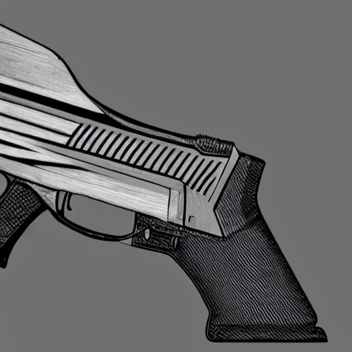 Prompt: Black and white concept art for a futuristic cyberpunk revolver with a long barrel