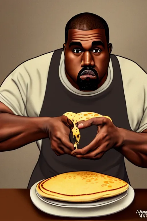 Prompt: kanye west making pancakes, animation pixar style, by pendleton ward, magali villeneuve, artgerm, rob rey and kentaro miura style, golden ratio, trending on art station