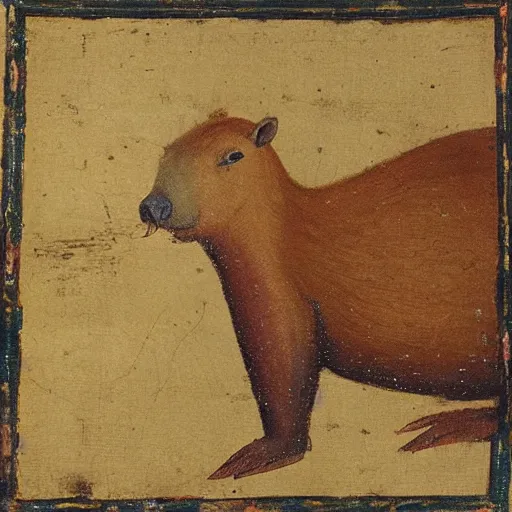 Prompt: capybara, medieval painting