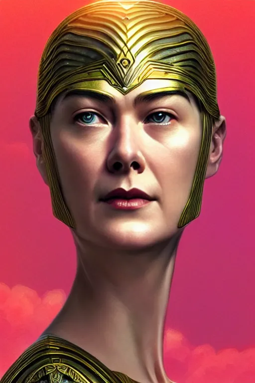 Image similar to young rosamund pike portrait as wonderwoman, art deco, fantasy, intricate art deco designs, elegant, highly detailed fractals, sharp focus, art by artgerm and beeple and greg rutkowski and wlop