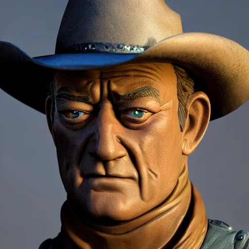 Image similar to John Wayne as a cowboy, figurine, blender, octane render, studio lighting, 8K, hyperdetalied, trending on ArtStation, high quality,