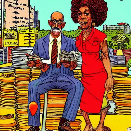 Image similar to The Artwork of R. Crumb and his Cheap Suit Aunt Jamima tells you to eat pancakes and syrup, pencil and colored marker artwork, trailer-trash lifestyle