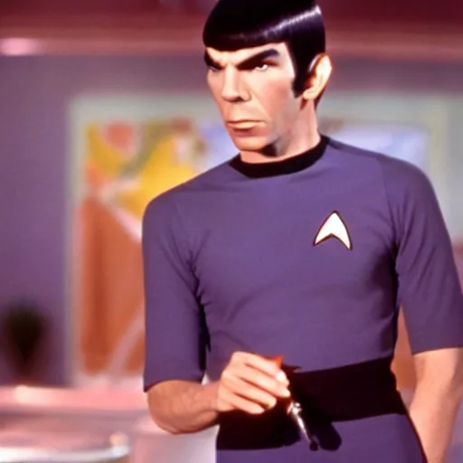 Prompt: A still of Spock in Grease (1978)