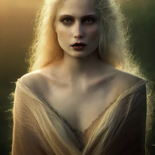 Image similar to portrait of a stunningly beautiful gothic female in soft dreamy light at sunset, by edward robert hughes, annie leibovitz and steve mccurry, david lazar, jimmy nelsson, breathtaking, 8 k resolution, extremely detailed, beautiful, establishing shot, artistic, hyperrealistic, beautiful face, octane render