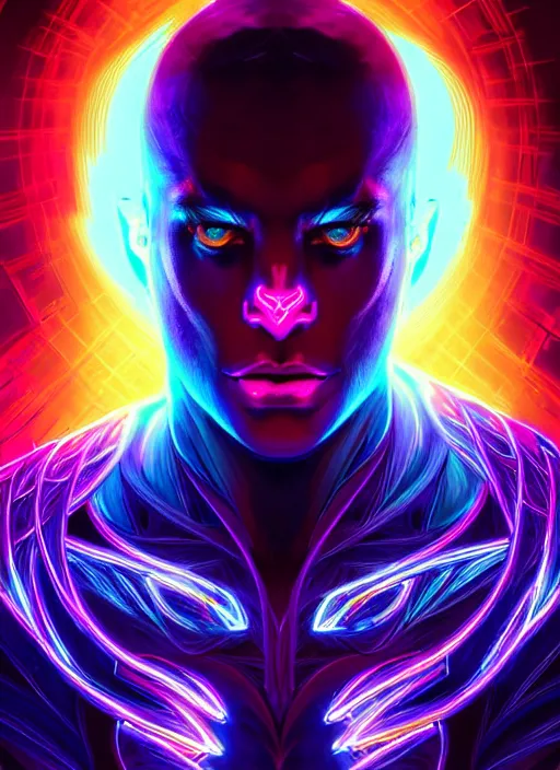 Image similar to symmetry!! concept art, full shot, sketch!! of a male demon, intricate, elegant, bright neon colors, glowing lights, highly detailed, digital painting, artstation, glamour pose, smooth, sharp focus, illustration, art by artgerm and greg rutkowski, artey freytag