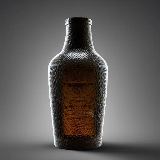 Image similar to transparent ancient wine bottle, raytracing, orthographic 3d rendering, octane render