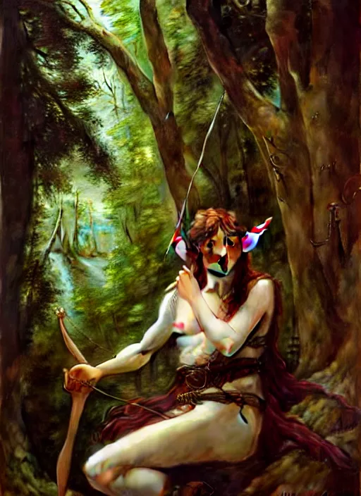 Prompt: forest elf bard playing lute, full body, hyper realistic, extremely detailed, dnd character art portrait, dark fantasy art, intricate fantasy painting, dramatic lighting, vivid colors, deviantart, artstation, by edgar maxence and caravaggio and michael whelan and delacroix.