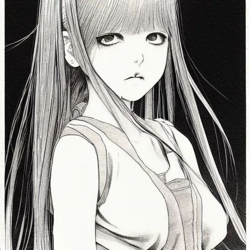 Prompt: young girl by hiroaki samura, detailed, manga, illustration