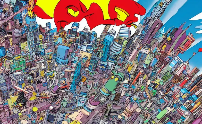 Prompt: sci fi city in style of akira toriyama and moebius