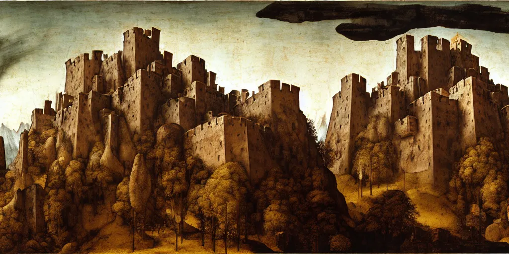 Prompt: matte oil painting of a dwarven fortress at the edge of a mountain range, by leonardo da vinci, mountainhomes, hillocks, smelters, forges, mounds, dwarven citizens, capital site, chiseled architecture, ornate, extremely detailed, sharp focus