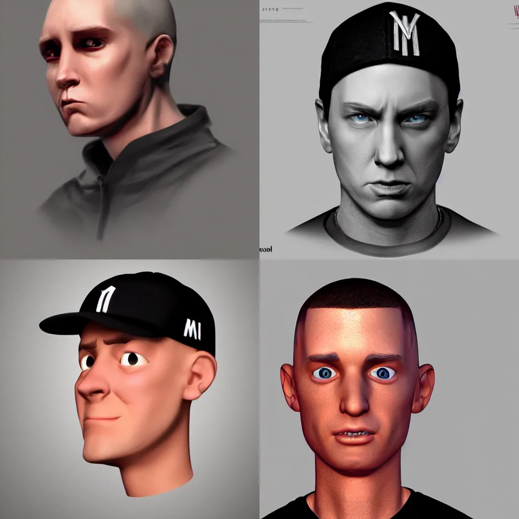 Prompt: Eminem character model, stylized, artstation, by Disney Pixar