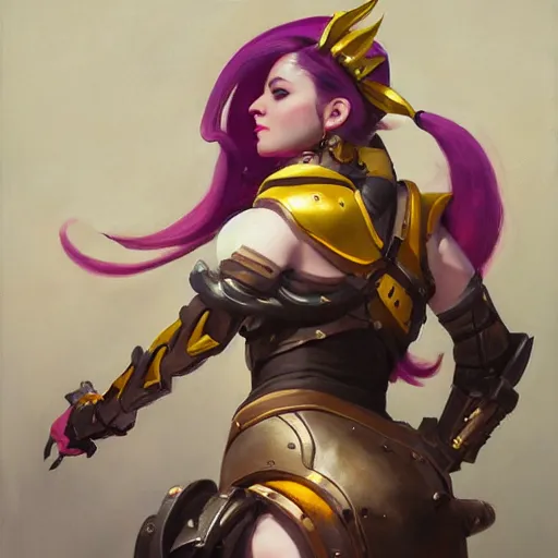 Image similar to greg manchess portrait painting of partially armored jinx from league of legends as overwatch character, medium shot, asymmetrical, profile picture, organic painting, sunny day, matte painting, bold shapes, hard edges, street art, trending on artstation, by huang guangjian, gil elvgren, ruan jia, greg rutkowski, gaston bussiere