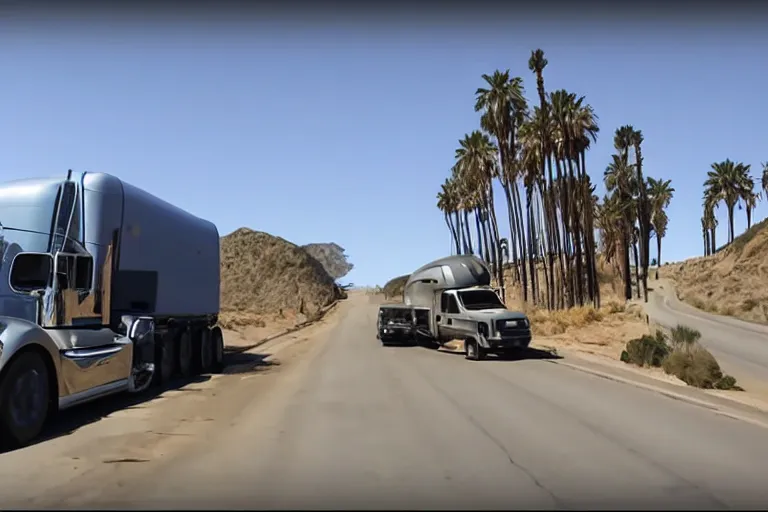 Image similar to Cybertruck on the California pch car commercial