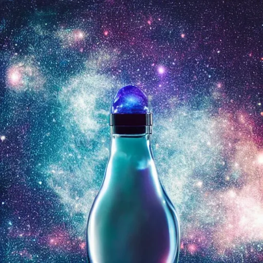 Prompt: a bottle with a galaxy inside, stunning composition, studio lighting