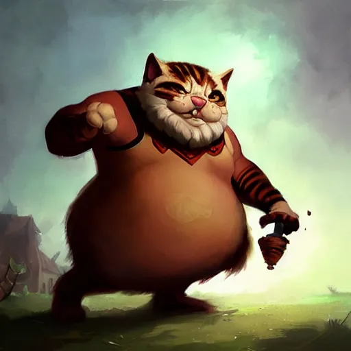 Prompt: cat as gragas from league of legends by greg rutkowski