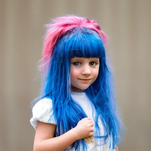 Prompt: little girl with blue hair