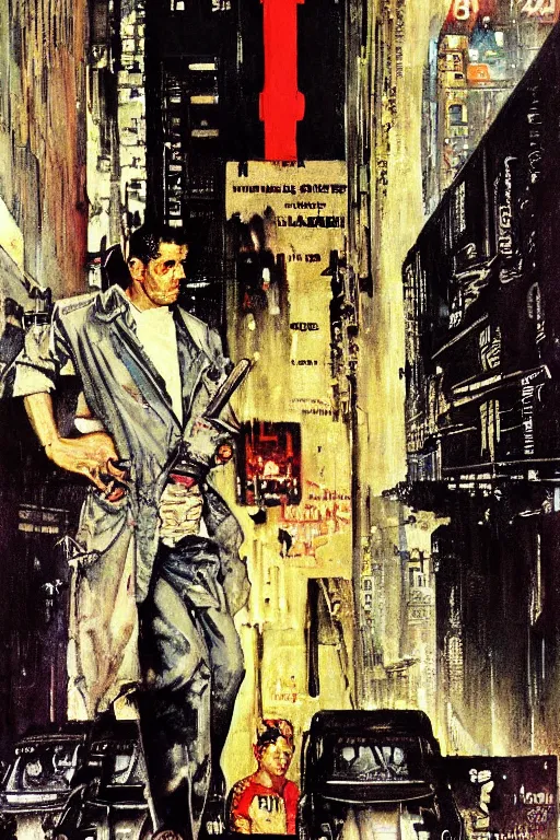 Image similar to blade runner painted by Norman Rockwell