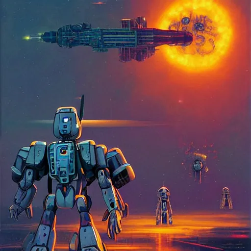 Prompt: mobile suit surrounded by spirit auras, spirit shielded mechanical exoskeleton wearing hardsurface armour with crackling arching plasma weapons in a detailed scifi background by simon stalenhag, frank gehry, rob gonsalves, carole feuerman, bandai box art